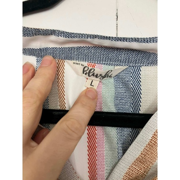 Hint of Blush Striped Drawstring Waist V-Neck Tunic Boho Western Prairie 353 - Picture 6 of 6